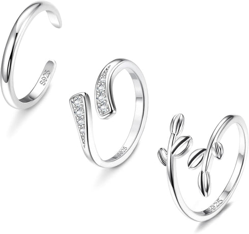 ADRAMATA 3Pcs 925 Sterling Silver Toe Rings for Women Moonstone Mood Rings Set Color Change Adjustable African Toe Rings Finger Nail Rings Summer ...