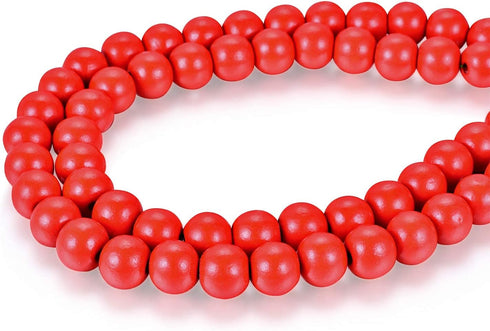 200 Red Wood Beads 14mm Round Dyed Wooden Loose Beads for Farmhouse Garland Making Wall Hanging Decor Christmas Ornaments (3mm Hole)...