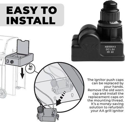 Igniter for Gas Oven Replacement Switch - AA Battery Switch Push Button Switch for Propane Gas Fire Pit Igniter - Switch Button Caps for Barbecue ...
