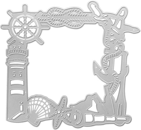 Metal Shell Ocean Element Background Frame Cutting Dies,Ocean Element Shell Starfish Telescope Sea Die Cuts Template Mould for DIY Scrapbooking Al...