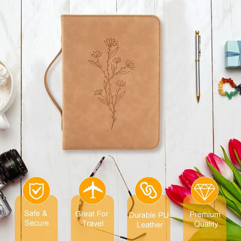 Bible Cases for Woman with Detachable Wristlet Strap,PU Leather Bible Cover for Women,Waterproof Bible Cover Case for Women,Floral Bible Cover Cas...