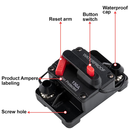 CHANGE MOORE 150 Amp Circuit Breaker with Manual Reset Waterproof Inline Fuse for Marine, Boat RV Car Trucks Power Protect with Wire Lugs Copper W...