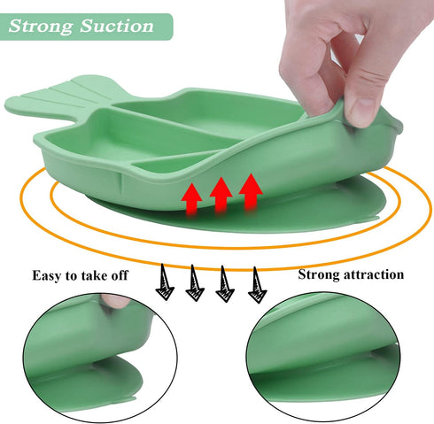 Baby Feeding Dish Sets with Spoon and Forks,NICINGU 3 Pcs/Sets Divided Silicone Suction Plates Utensils for Toddler Kids BPA Free Microwave Dishwa...