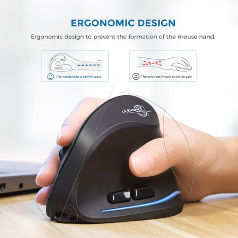 ECHTPower Ergonomic Wireless Mouse, Vertical Mouse with Adjustable DPI 2400/1600/1000, Rechargeable Mice with LED Light, Ergo Mouse for Laptop/PC/...