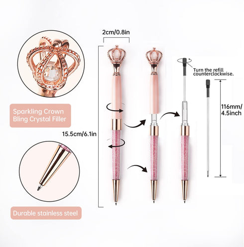 YOUMI Ballpoint pen, 6Pcs crown crystal metal pen, sparkling cute pen, Personalized Crystal Pens?Black Ink Glitter Diamond Pen for Note, Tab, Offi...