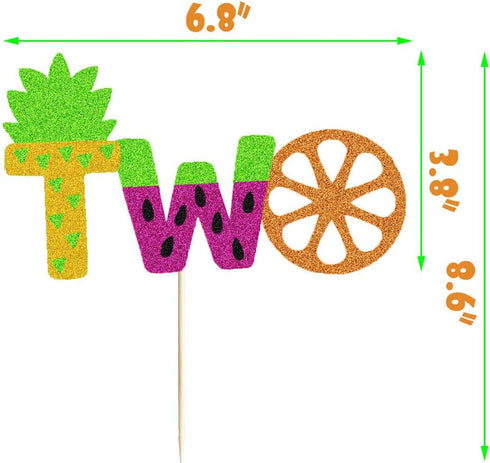 Twotti Frutti Cake Topper Summer Fruit 2nd Birthday Cake Decor Pineapple/Watermelon/Orange/Lemon/Strawberry/Cherry/Banana Fruit Themed Second Birt...