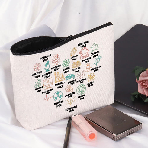 Science Teacher Makeup Bag Women in Science Gifts Chemistry Zipper Pouch Scientist Gifts for Women Lab Tech Week Gift (Beige)...