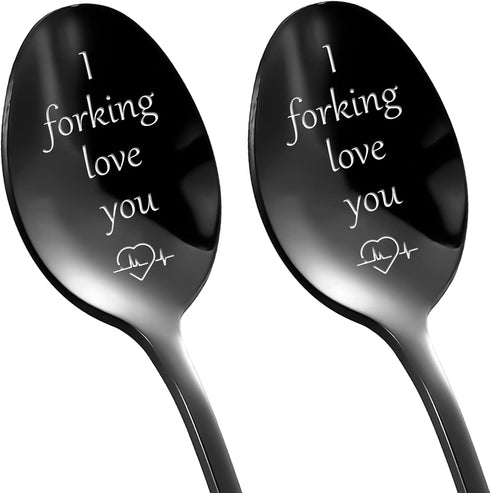 I Forking Love You Couples Gifts-Engraved Stainless Steel Spoon, 2PCS Ice Cream Spoons-Anniversary Birthday Gifts For Lover,Coffee Spoons-Christma...