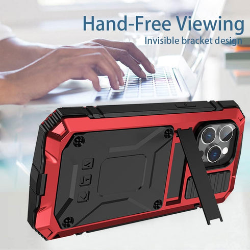 iPhone 14 Pro Max Metal Bumper Silicone Case iPhone 14 Pro Max Case with Stand Built-in Screen Protector Gorilla Glass Hybrid Military Shockproof ...