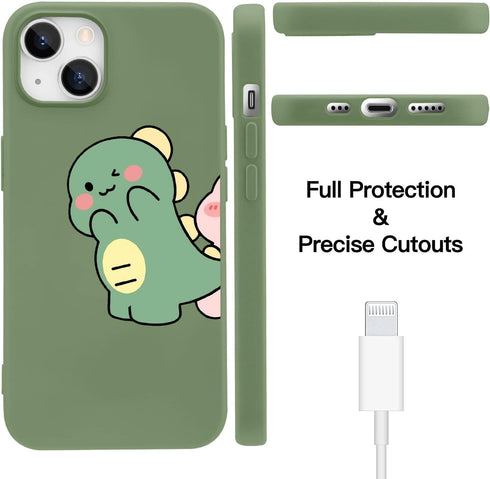 JOYLAND Dinosaur Couple Phone Case for iPhone 13,Green Liquid Silicone Couple Phone Case Cute Girly Case,Funny Soft Gel Rubber Full-Body Protectiv...