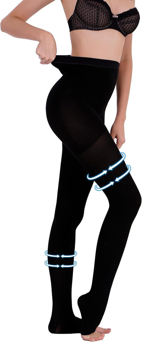 AMZAM® Medical Compression Pantyhose for Women Men, 15-20 mmHg Graduated Compression Tights, Opaque Toeless Compression Stockings Waist High Suppo...