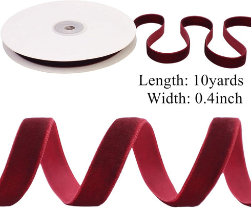 10 Yards Velvet Ribbon Burgundy Velvet Fabric Ribbon Trim Single Face Spool Satin Velvet Ribbon for Gift Wrapping Bow Making Christmas Decoration...