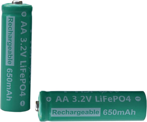 AA 3.2V LiFePo4 650mAh Solar Battery, AA 3.2V Lithium Iron Phosphate Rechargeable Battery for Garden Solar Light- (6-Pack)...