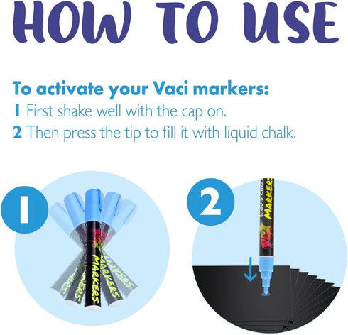 Vaci Neon Liquid Chalk Markers - Erasable Chalk Pens for Chalkboard, Car Window, Glass, Mirror, Blackboard with Reversible Fine Tip - 10 Pack...