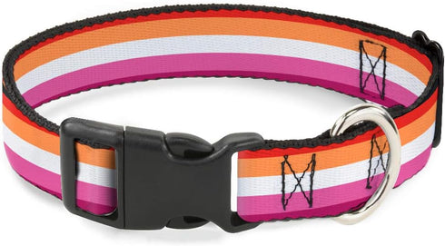 Dog Collar Plastic Clip Flag Lesbian Five Stripe Oranges White Pinks 9 to 15 Inches 1.0 Inch Wide...