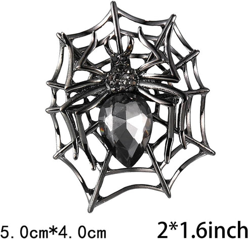Gothic Spider Black Crystal Brooch Pin - Elegant Halloween Costume Jewelry...