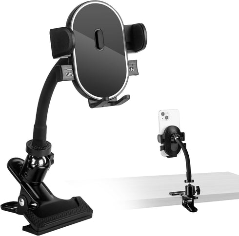 Clip Phone Holder for Desk,Table,Desktop Baffle,Flat Surface,Strong Pipe,Pole,Music Stand,with 360°Adjustable Gooseneck Arm Cell Phone Clamp Mount...
