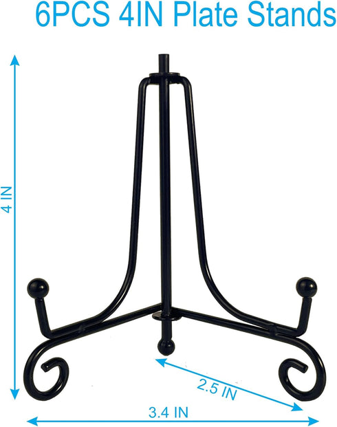 6PCS Premium Black Iron Plate Stands for Display 4 Inch, Decorative Solid Metal Plate Holders for Displaying, Mini Easel, Frame, Book, Card, Plaqu...