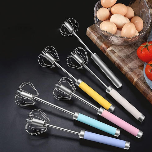 Stainless Steel Semi-automatic Egg Whisk - 3PCS Hand Push Rotary Whisk Blender (Purple)...