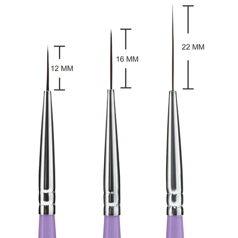 Beaute Galleria 3 Pieces Nail Art Long Striper Brush Set (12mm, 16mm, 22mm) for Thin Long Fine Line, Detailer, Striping, Color Block, One Stroke...