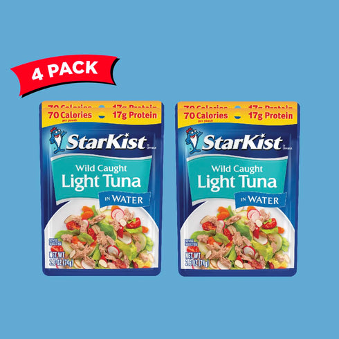 StarKist Chunk Light Tuna in Water, 2.6 oz Pouch (4 Pack) Ready to Eat Wild Caught Tuna, 17g Protein, 70 Calories Per Serving, Gluten Free, Soy Fr...
