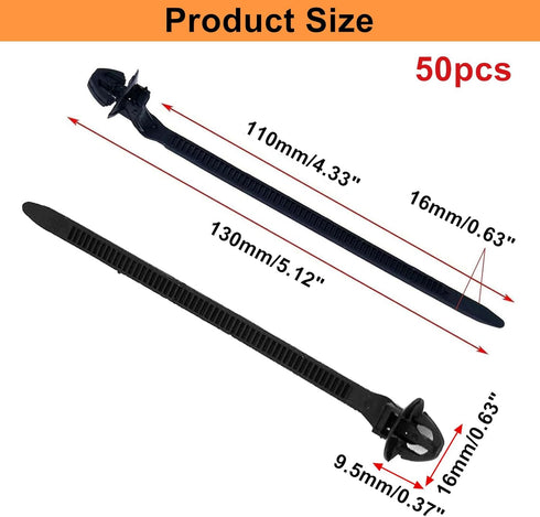 Umbrella Wing Nylon Push Mount Zip Ties 50Pcs, Heavy Duty Black Wire Zips Tie Mounts, Self Locking Push Mount Cable Zip Tie for Engine Bay Wire Ha...