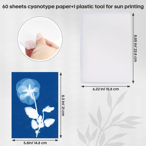 60 Sheets Sun Print Paper Cyanotype Paper Kit, A5 Sun Art Paper With 1 Plastic Tool for Sun Printing, Light Sensitive Solar Photography Paper for ...