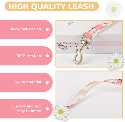 Dog Harness and Leash Set with Bow Knot No Pull Pet Daisy Floral Harness with D-Ring Soft Mesh Dog Harness Vest Set Escape Proof Princess Puppy Ha...