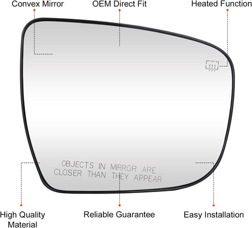 Passenger Side Mirror Glass Replacement for2014 2015 2016 2017 2018 Rogue Right Side Heated Mirror Replace 963654BA1A...