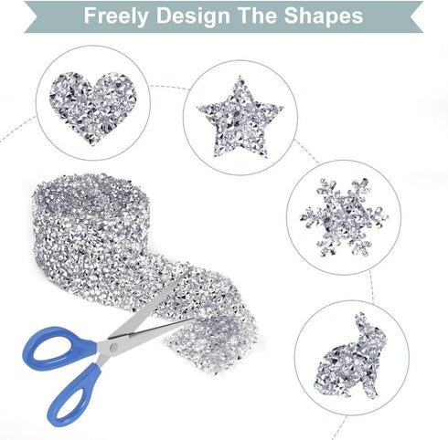 Rhinestone Ribbon, Crystal Decoration Banding Belt Sparkling Ribbon Wrap Roll DIY Accessories with Back Adhesive Glue for Arts Crafts Wedding Birt...