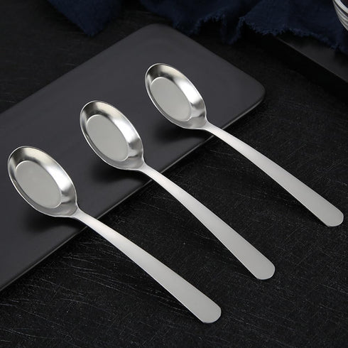ChenShuo Stainless Steel Flat Bottom Dinner Spoons, korean Spoons with Long Handles, Asian Soup Spoon, Dishwasher Safe, 7.2 Inches, 4 Pack...