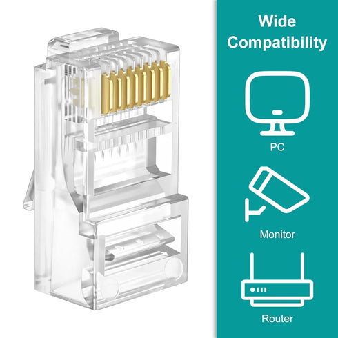 UTP RJ45 Connectors, Cat6 RJ45 Pass Through Plugs 50-Pack, Cat6 RJ45 Plugs with 50-Pack Strain Relief Boots for Solid or Standard Ethernet Cables,...