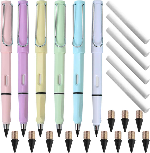 18 Pcs Portable Erasable Inkless Pencil Set(6 Pcs Everlasting Pencils with Eraser+12 Pcs Replaceable Nibs) for Writing and Art Sketch...