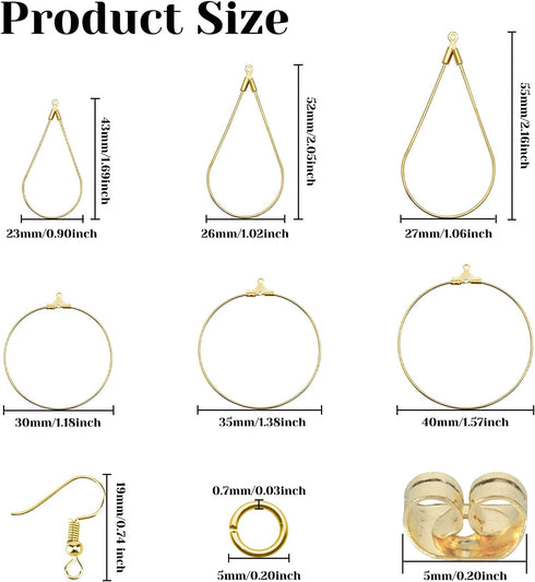 YaeYur 360pcs Beading Earring Supplies 60pcs Teardrop Round Beading Hoop Earrings 100pcs Beading Earring Hooks 100pcs Open Jump Rings 100pcs Butte...