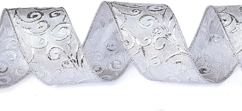 Christmas Ribbon Wired, 6 Rolls 2.5 Inch 36 Yard Silver Sheer Glitter Organza Wired Edge Ribbons for Christmas Tree, Gift Wrapping, Assortment Rib...