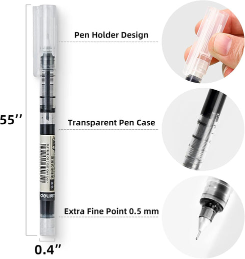 12 Pieces Rolling Ball Pens, Quick Dry Ink 0.5 mm Extra Fine Point Pens Liquid Ink Pen Rollerball Pens Black...