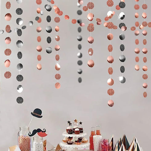 Decor365 Rose Gold Black Circle Garland Party Decoration Hanging Dots Streamer Banner Backdrop Birthday/Bday/Wedding/Anniversary/Bachelorette/Brid...