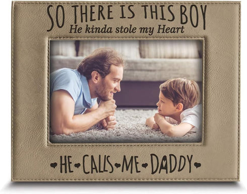 BELLA BUSTA- So There is This Boy He Kinda Stole my Heart, He Calls me Daddy-Daddy and Me-Father's Day Gift-Father and Son-Engraved Leather Pictur...