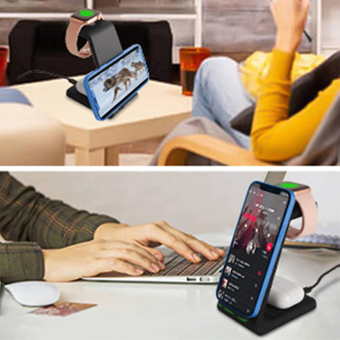 Wireless Charger,3 in 1 Fast Wireless Qi Charging Station Dock Stand for iPhone 14/13/12/11 Pro Max/XR/XS Max/XS/X, iWatch SE/7/6/5/4/3/2, Airpods...