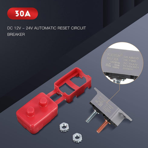 4 Pieces DC 12V - 24V Automatic Reset Circuit Breaker Circuit Breaker with Cover Stud Bolt for Automotive and More (30 Amp)...