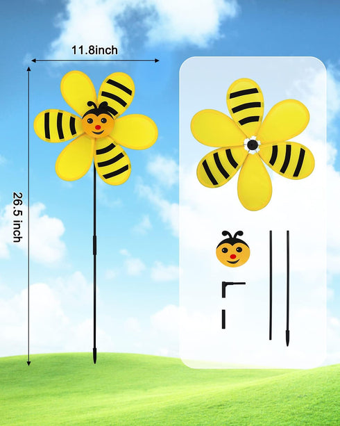 Flower Wind Spinner 4pcs Garden Pinwheels Whirligigs 11.8inch Ladybug Bee Windmill Wind Spinner Pinwheel for The Yard Garden Lawn Patio Outdoor De...