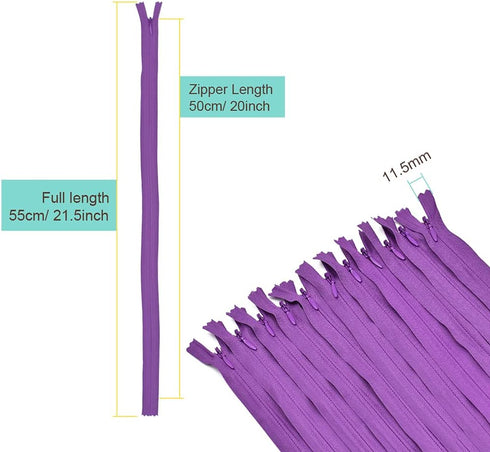 40Pcs 20 Inch Nylon Invisible Zippers Sewing for Tailor Sewing Crafts, Dresses, Skirts, Pillows DIY Crafter's Special (Purple)...