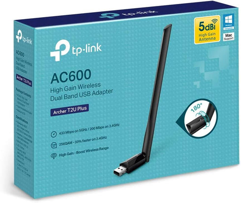 TP-Link AC600 USB WiFi Adapter for PC (Archer T2U Plus)- Wireless Network Adapter for Desktop with 2.4GHz, 5GHz High Gain Dual Band 5dBi Antenna, ...