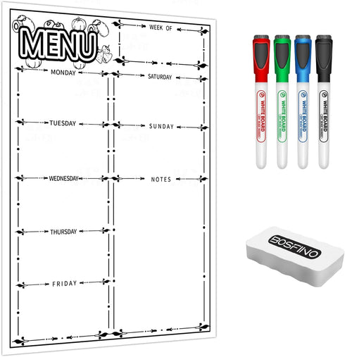 Magnetic Dry Erase Whiteboard for Fridge, Weekly Meal Planner Whiteboard for Kitchen Refrigerator, 16inch x 12inch - with 4 Whiteboard Markers and...