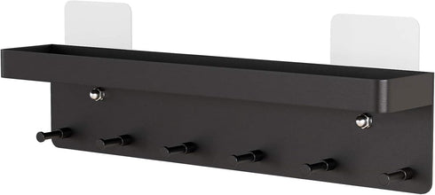 MKO Key Holder Wall Mount, Key Holder Wall Mount Adhesive with Mail Organizer Tray with 6 Key Hooks for Wall, Black...