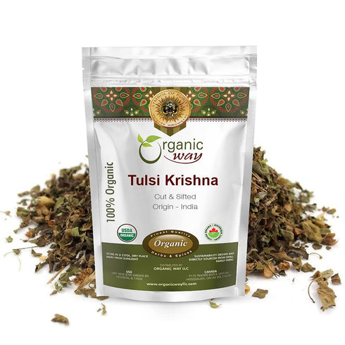 Organic Way Premium Grade Tulsi/Holy Basil (Krishna) Cut & Sifted (Ocimum tenuiflorum) - Herbal Tea | USDA & Kosher Certified | Raw, Vegan, Non GM...