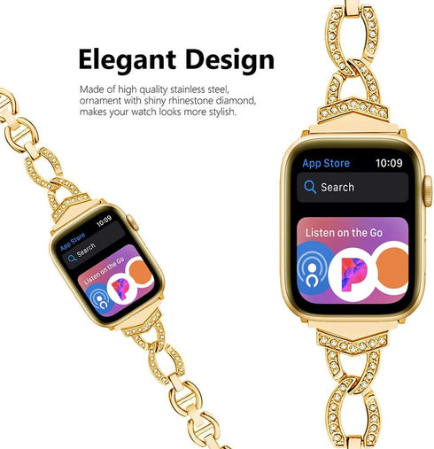 Light Compatible With Apple Watch Band 42mm/44mm/45mm/49mm - Diamond Rhinestone Bling Band for Ultra Series 8 7 6 SE 5 4 3 2 1 Gold...
