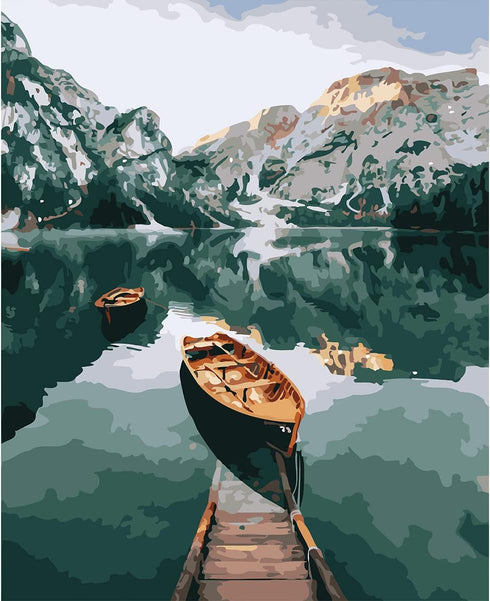 Artunion Paint by Numbers Mountains Lake Boat, Landscape Paint by Number kits, DIY Oil Painting Paint by Number Kits on Canvas Paintbrushes and Ac...