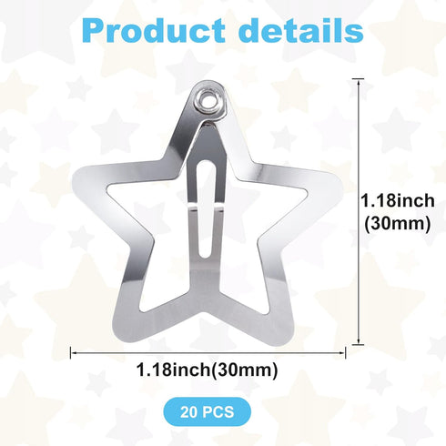 20 Pcs Silver Star Hair Clips, 1.18"/3cm Metal Hair Snap Clips, Cute Star Clips Hair Barrettes, Non-Slip Fashion Star Hair Accessories for Women G...