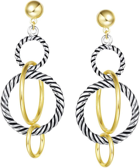 UNY Dangle Earring Designer Brand Inspired Jewelry Multi Hoops Twisted Cable Wire 2 Tone Christmas Gift...